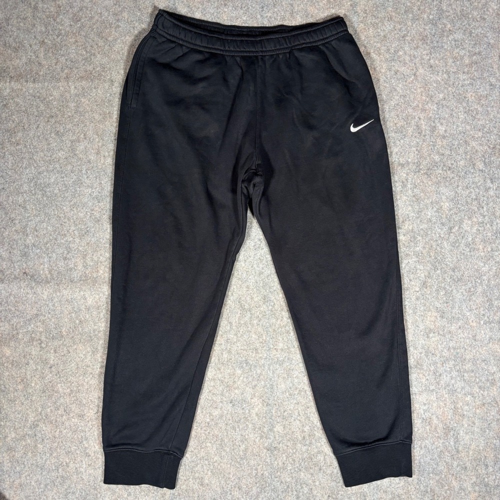 Nike Fleece Joggers Mens XL Black Embroidered Swoosh Cuffed Sweatpant Sportwear